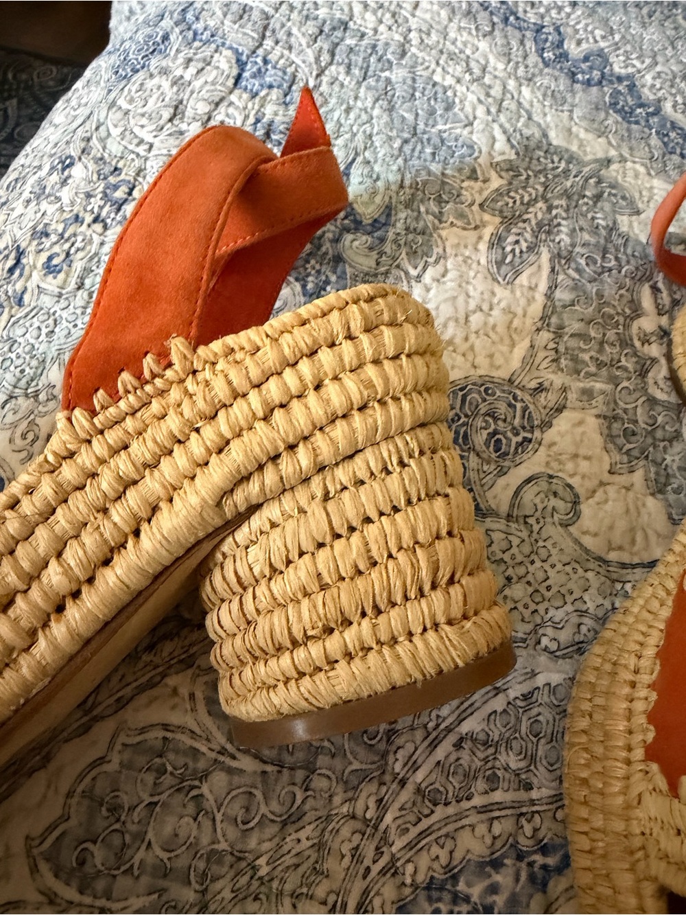 Tory Burch Orange Suede Espadrille Wedge Sandals with Ankle Strap - Picture 11 of 16